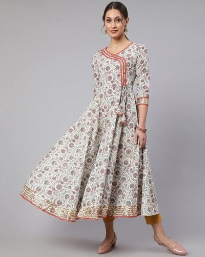 Floral Print Angrakha Kurta