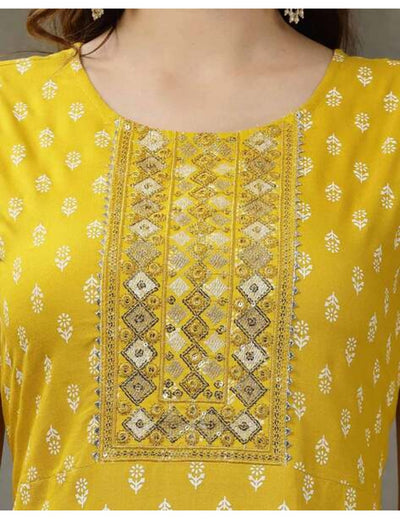 Yellow A-Line Kurta Dupatta Set