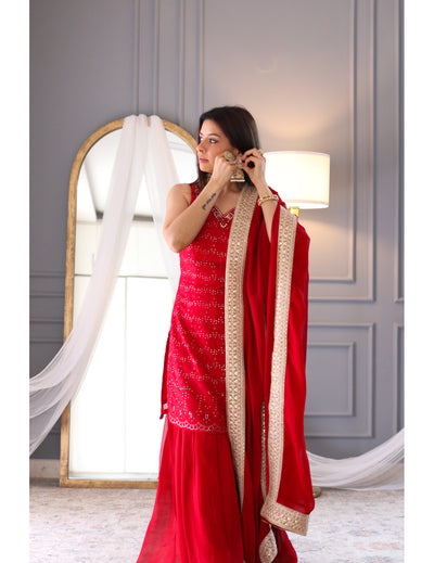 蓝色 Khadi 印花 Sharara 套装