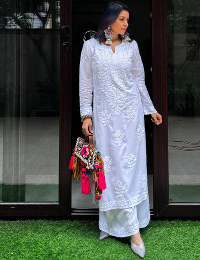 White Chikankari Kurti Set singapore