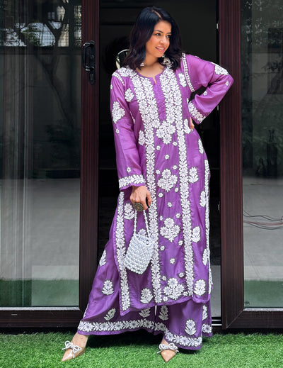 Purple Chikankari Kurti Set