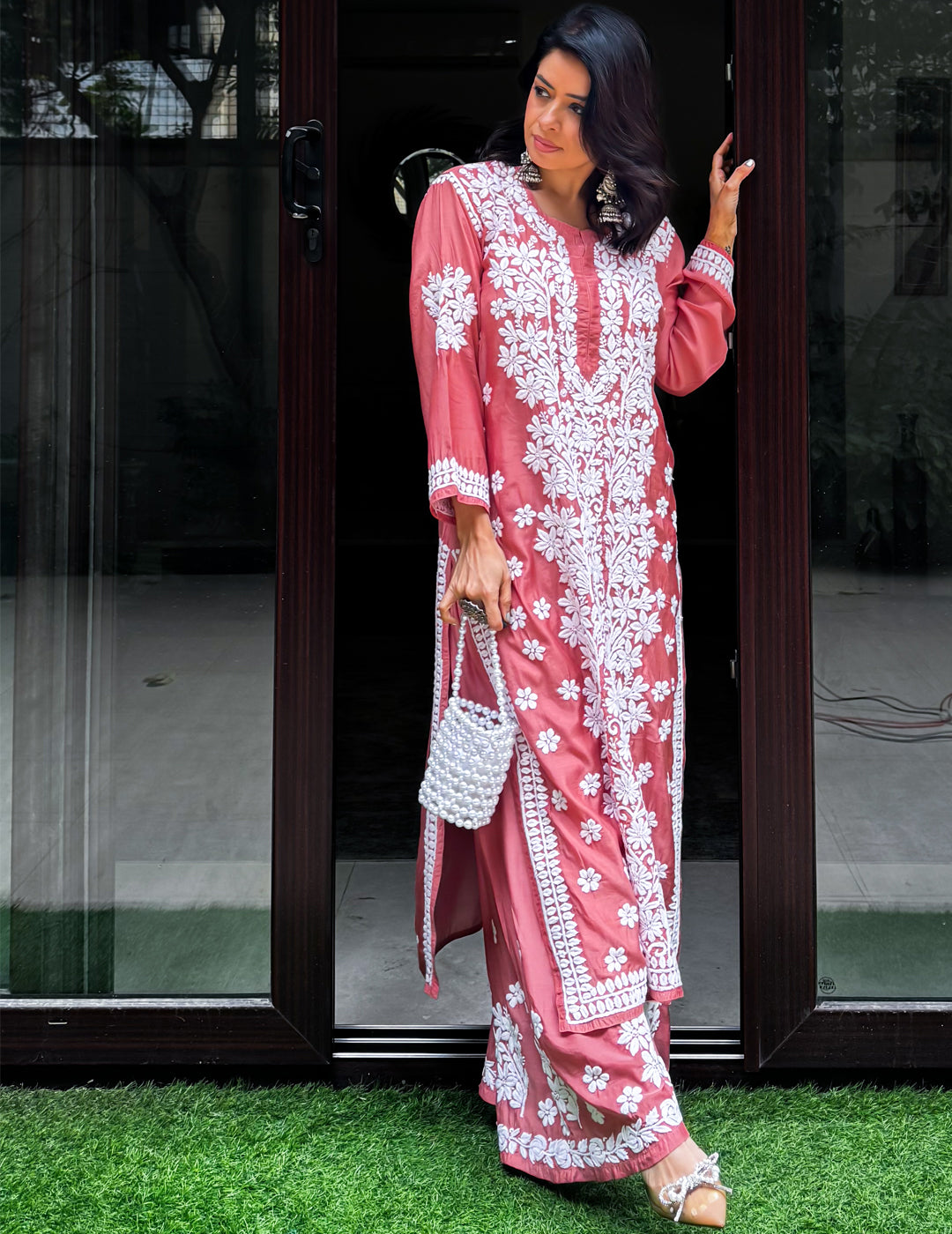 Orange Chikankari Kurti Set singapore