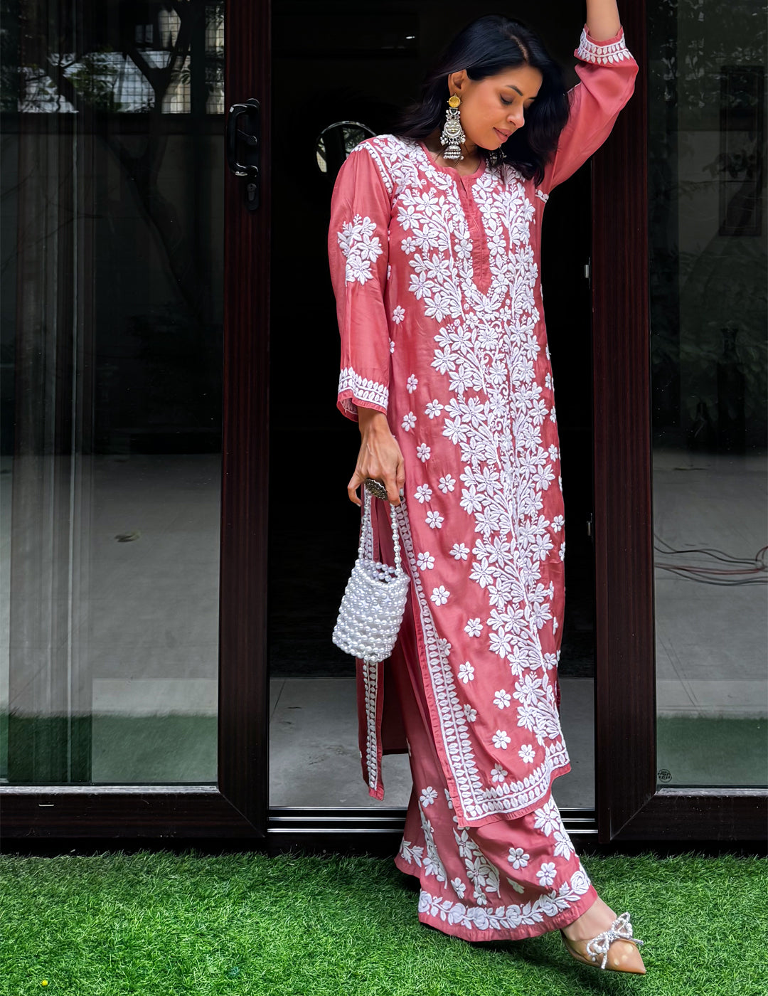 Orange Chikankari Kurti Set singapore