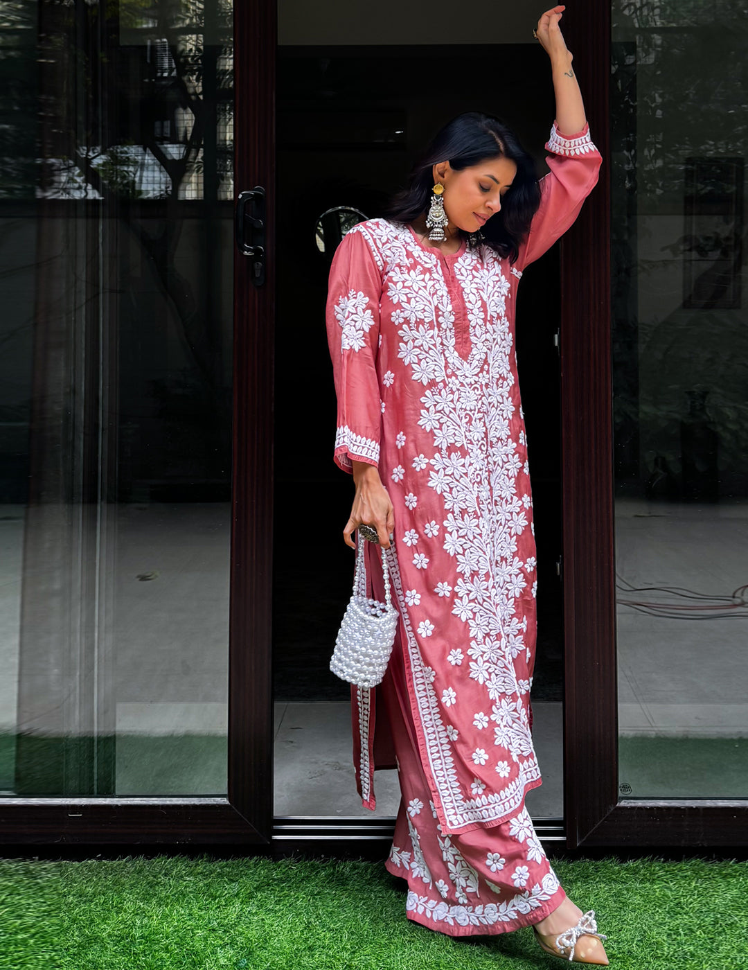 Orange Chikankari Kurti Set singapore