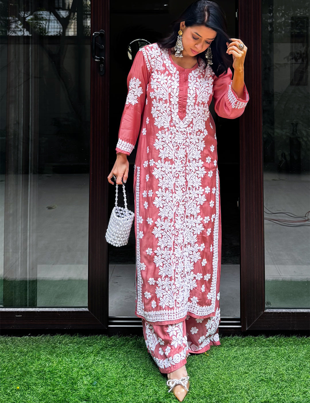 Orange Chikankari Kurti Set singapore