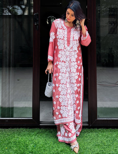 Orange Chikankari Kurti Set singapore