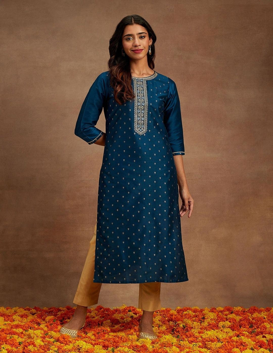 Teal  Blue Chanderi Kurta