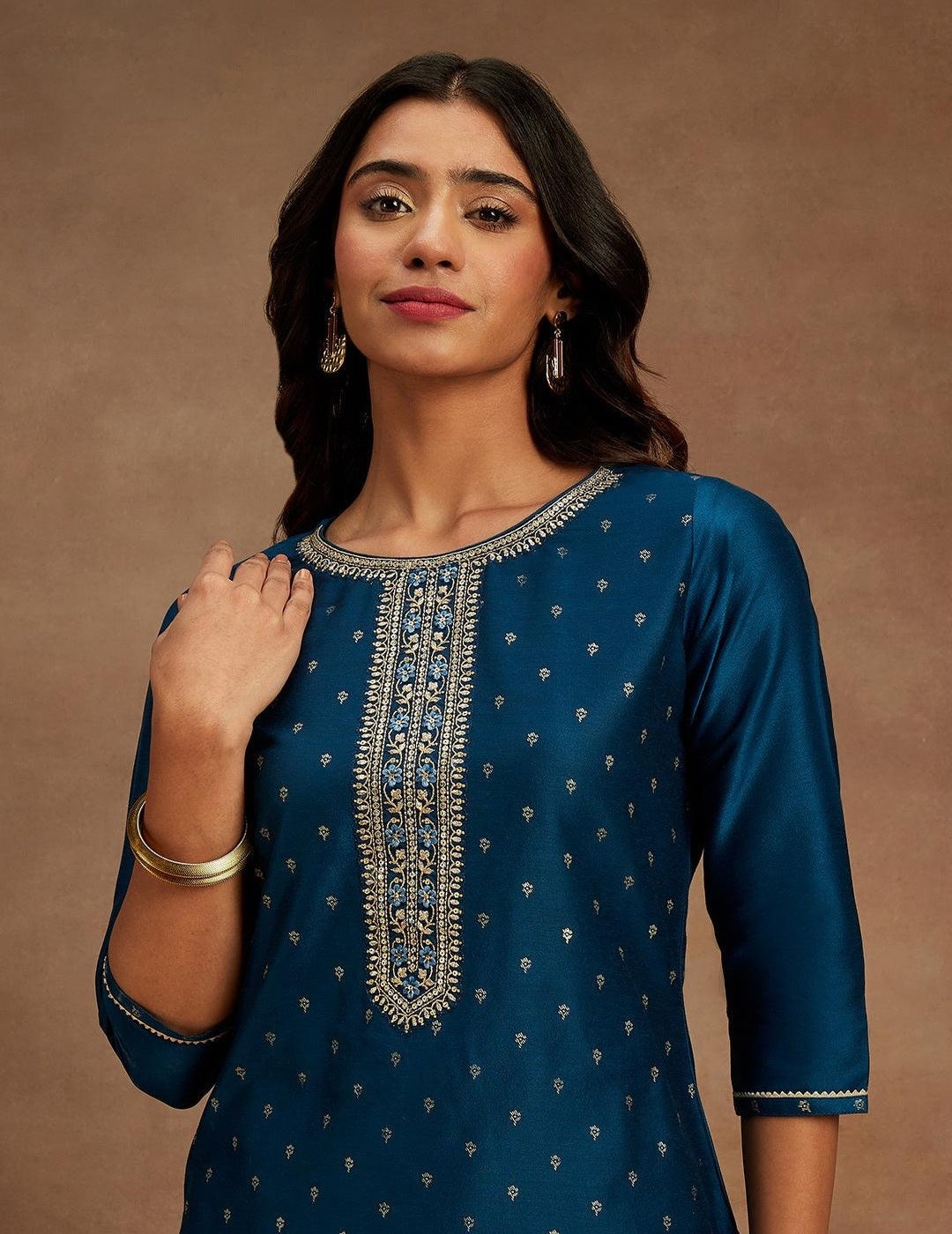 Teal  Blue Chanderi Kurta