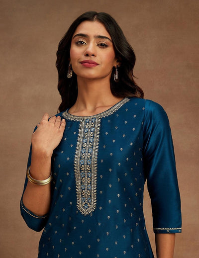 Teal  Blue Chanderi Kurta