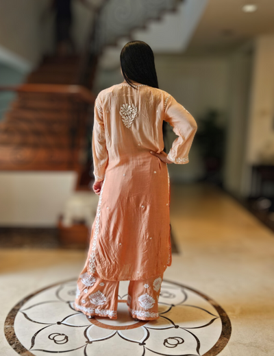 Peach Chikankari Kurti Set