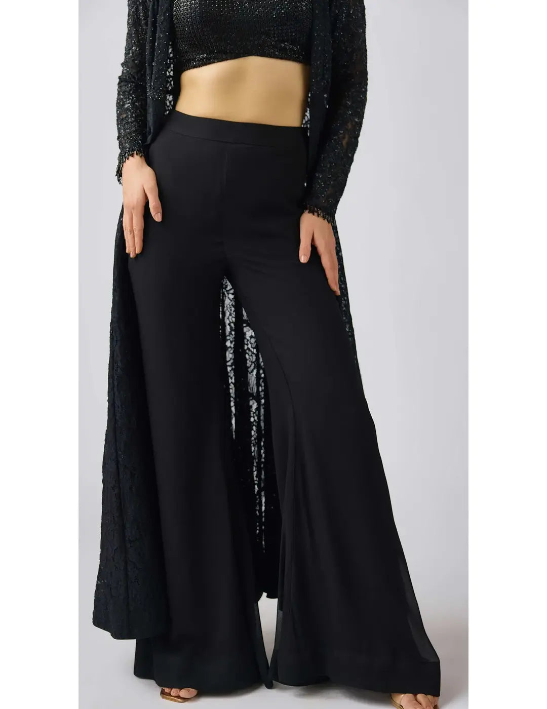 Black Georgette Embroidered Cape Set