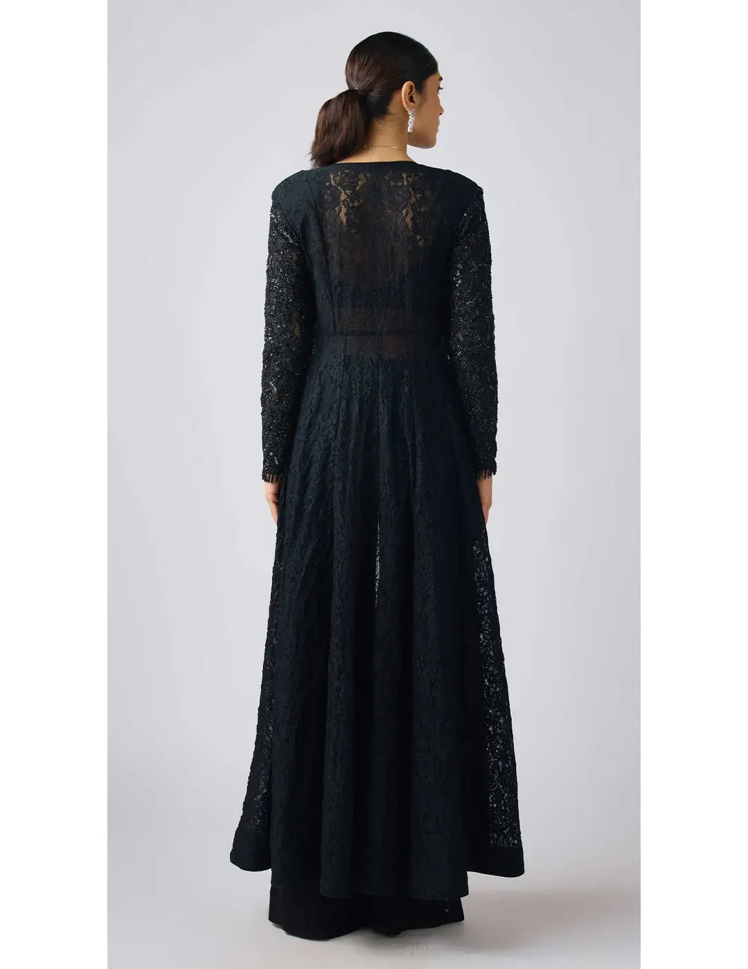 Black Georgette Embroidered Cape Set
