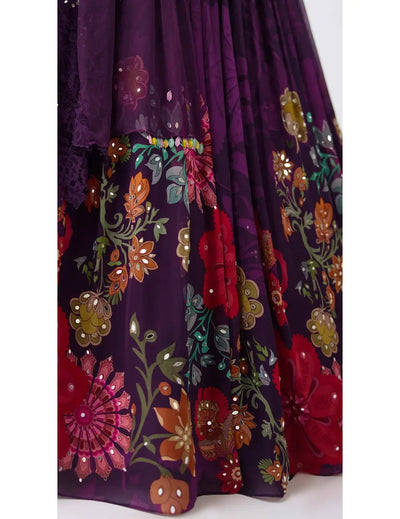 Purple Georgette Embroidered Lehenga Set