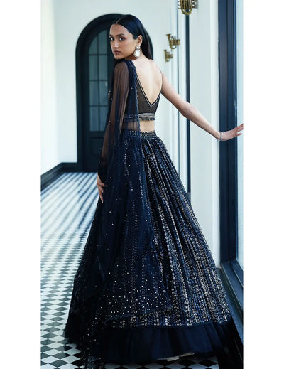 Black Sequins Net Embroidered Lehenga Set