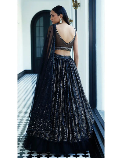 Black Sequins Net Embroidered Lehenga Set