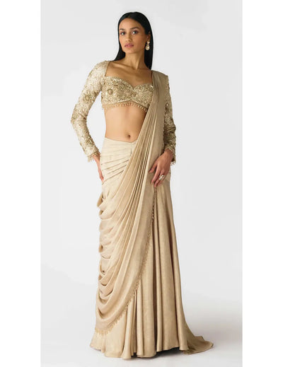 The Champagne Starlight Draped Skirt Set