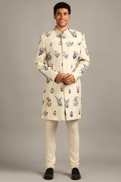 Pastel Floral Printed Sherwani Set