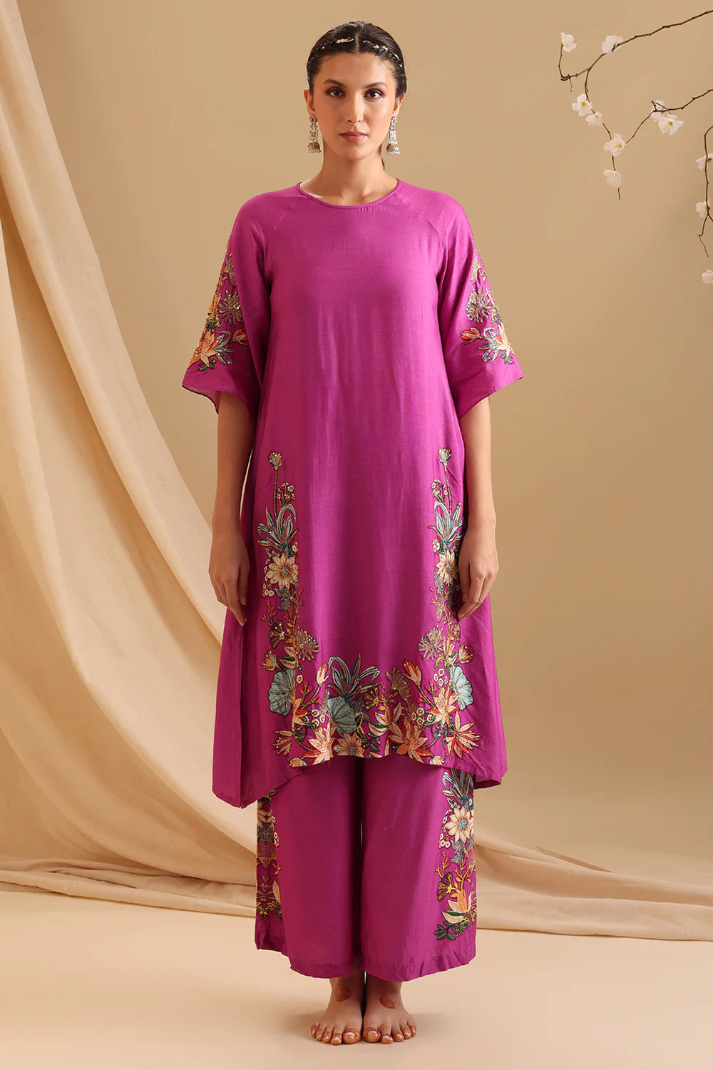 Fuchsia Pink Aarani Embroidered Kurta Set