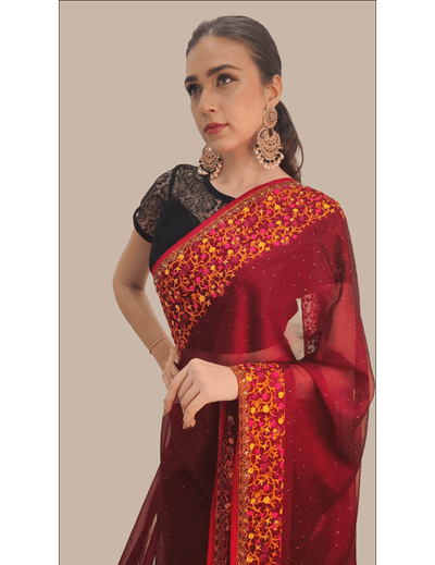 Maroon Chiffon Saree