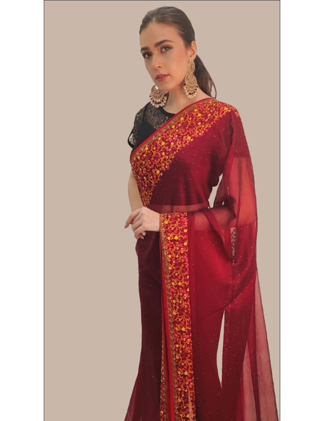 Maroon Chiffon Saree