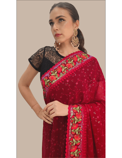 Deep Maroon Georgette Saree