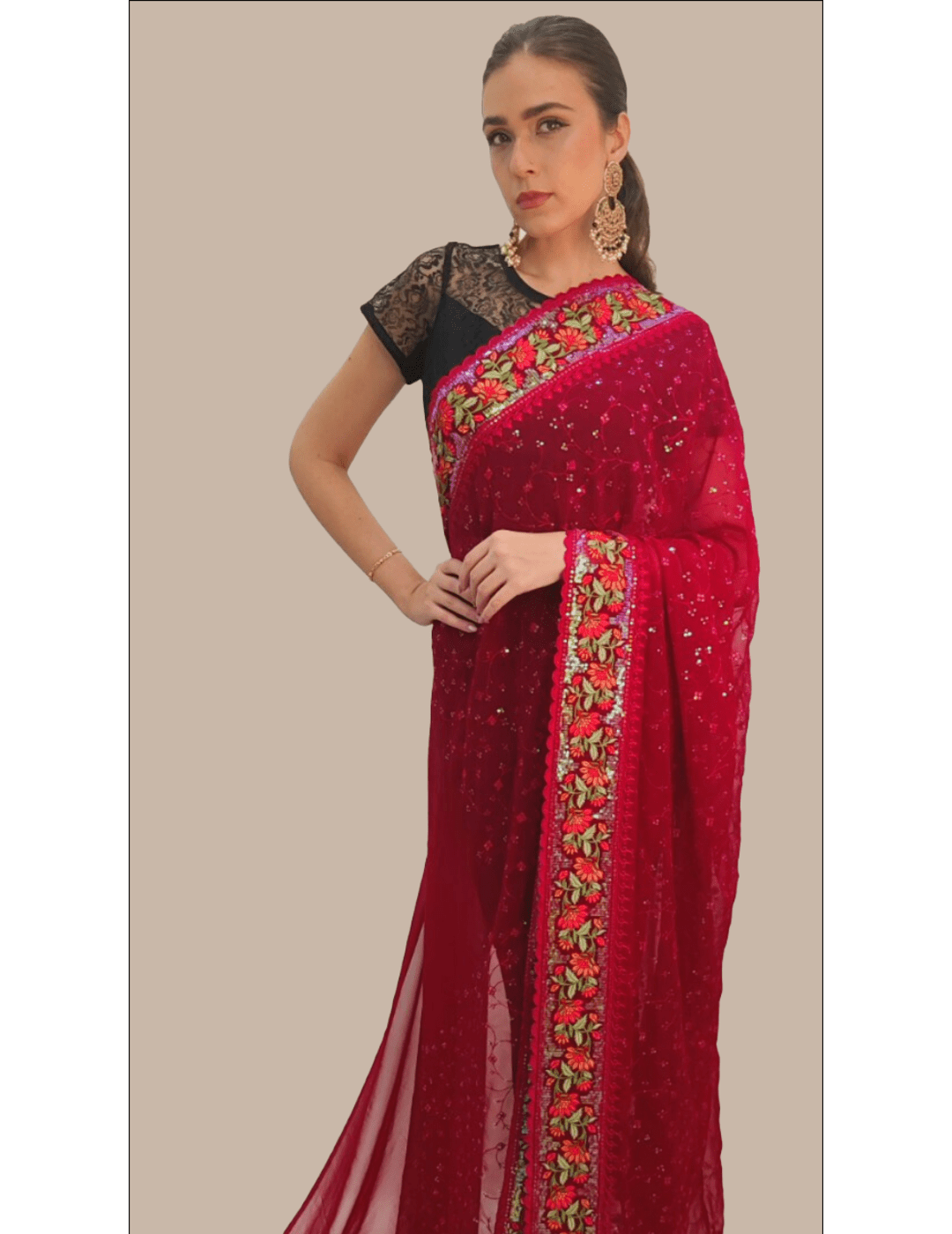 Deep Maroon Georgette Saree