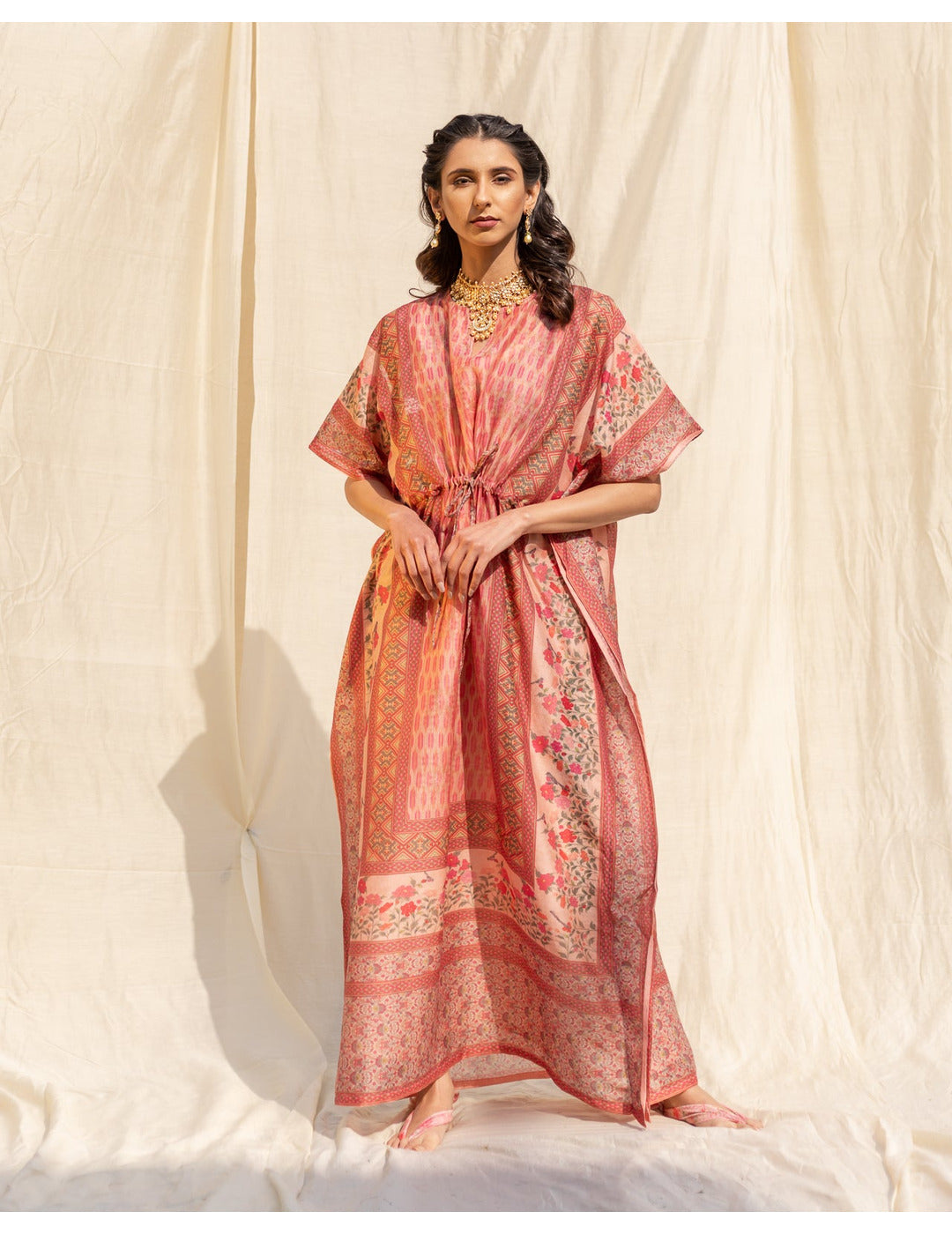 Pink Bordered Cotton Kaftan