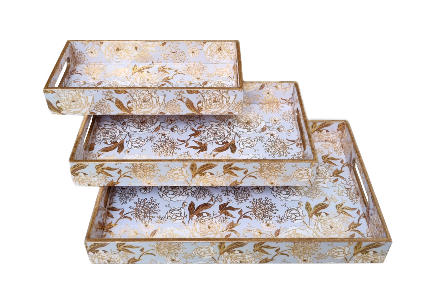 Golden Floral Elegant Serving tray set (Set of 3)