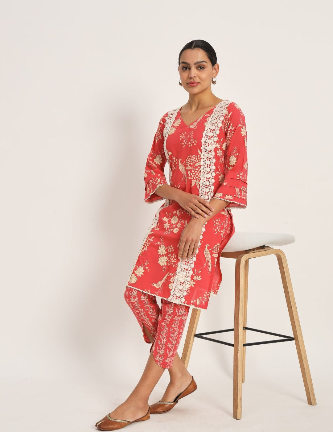 Red cotton Discharge Print Set