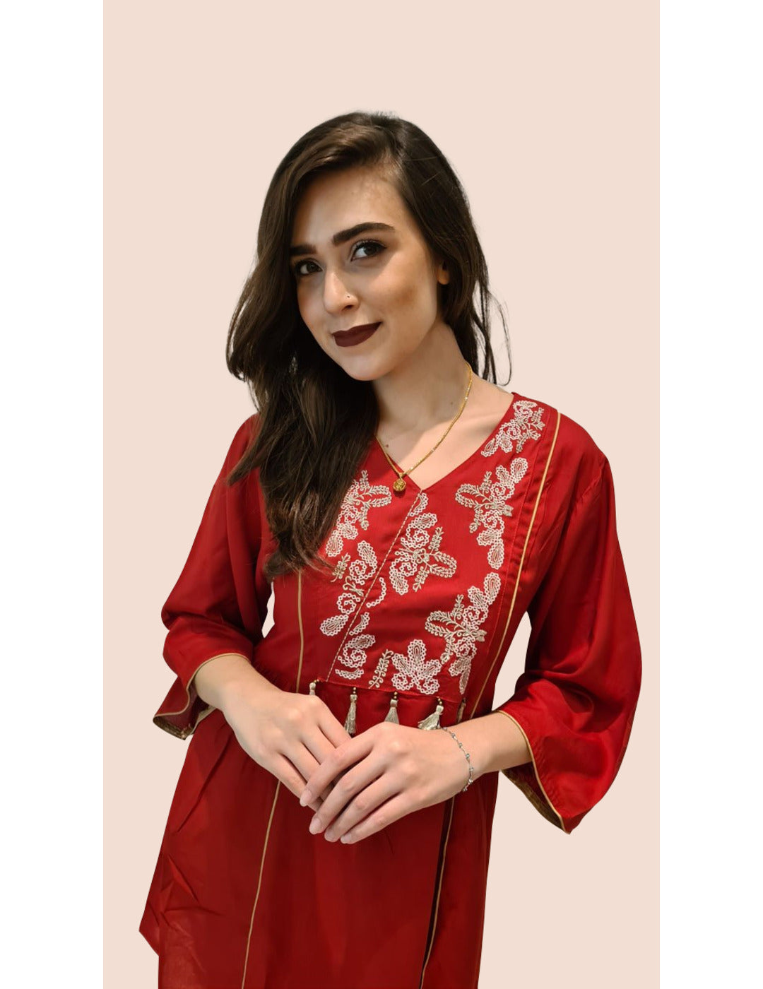 Royal Symphony Red Embroidery Short Kurti