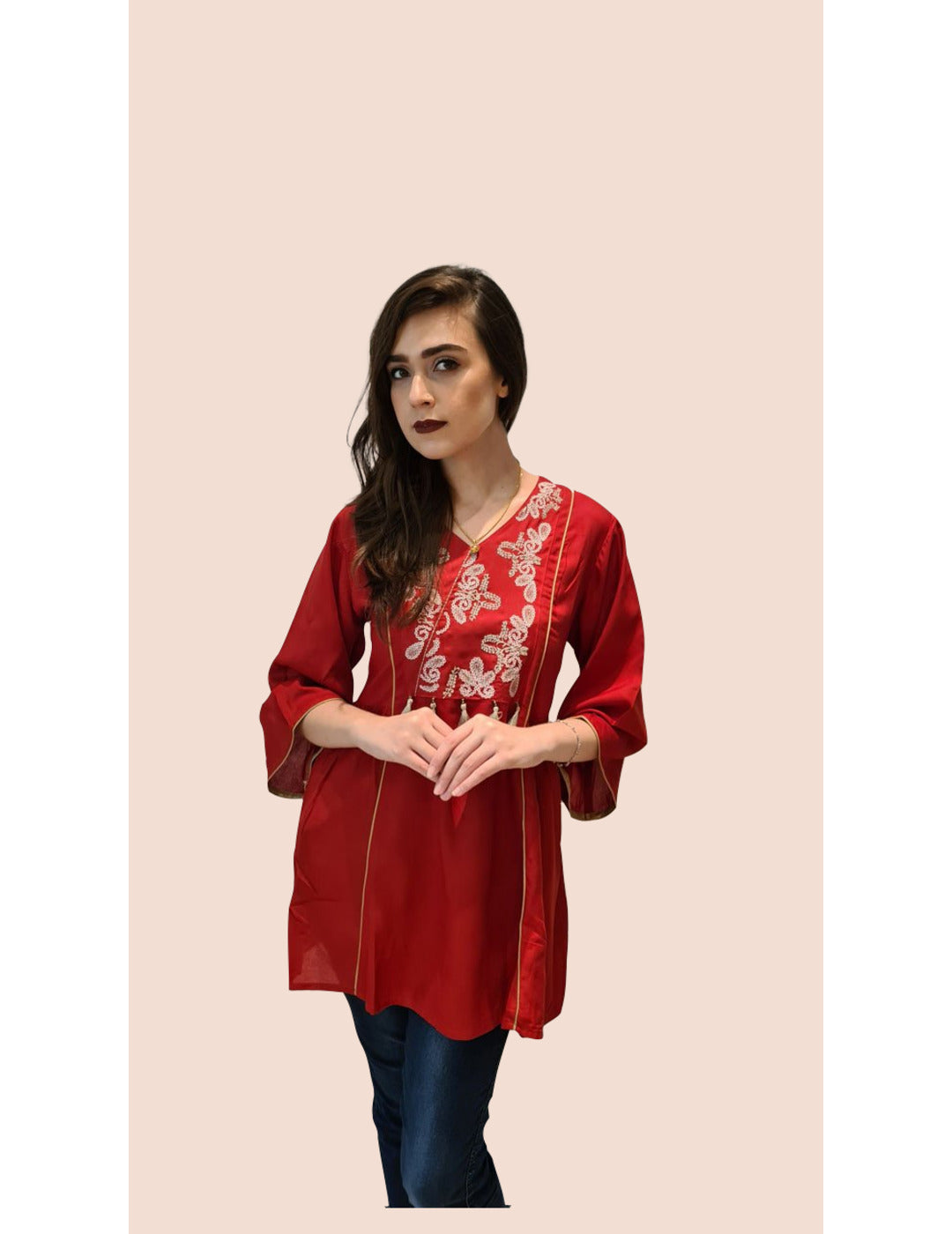 Royal Symphony Red Embroidery Short Kurti