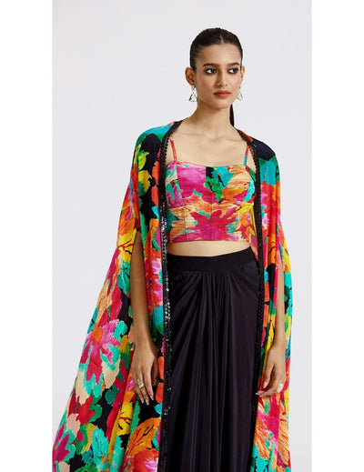 Multicoloured Skirt Set with Cape