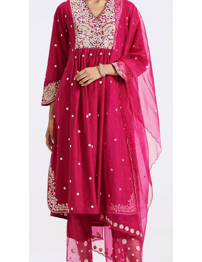 Pink Chanderi Kurta Pant Set