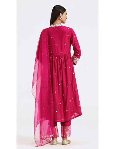 Pink Chanderi Kurta Pant Set