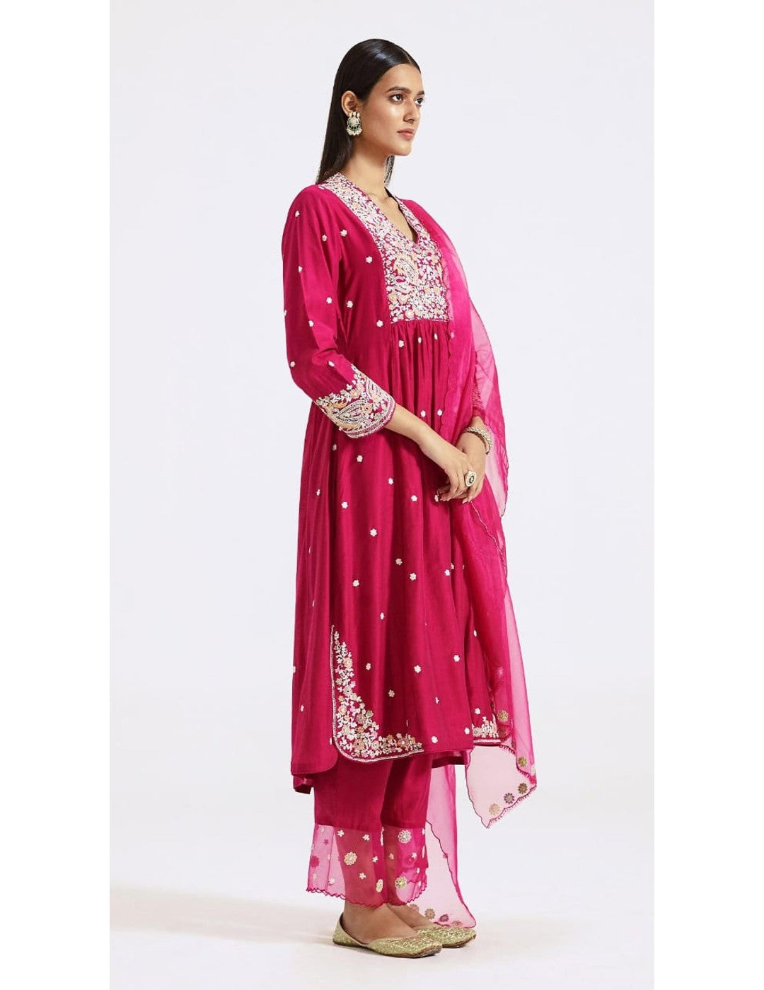 Pink Chanderi Kurta Pant Set