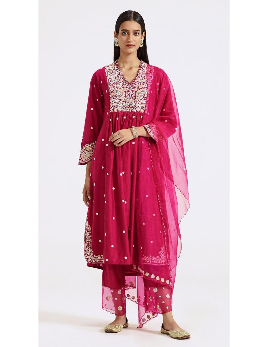 Pink Chanderi Kurta Pant Set