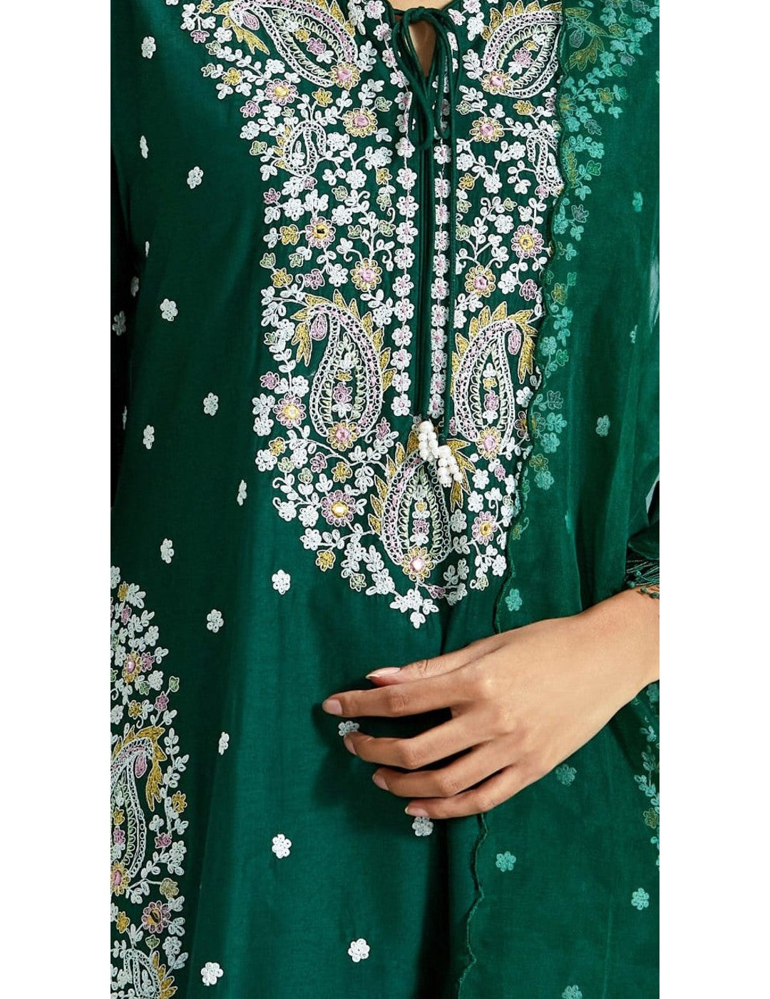 Green Thread Embroidered Kurta Set