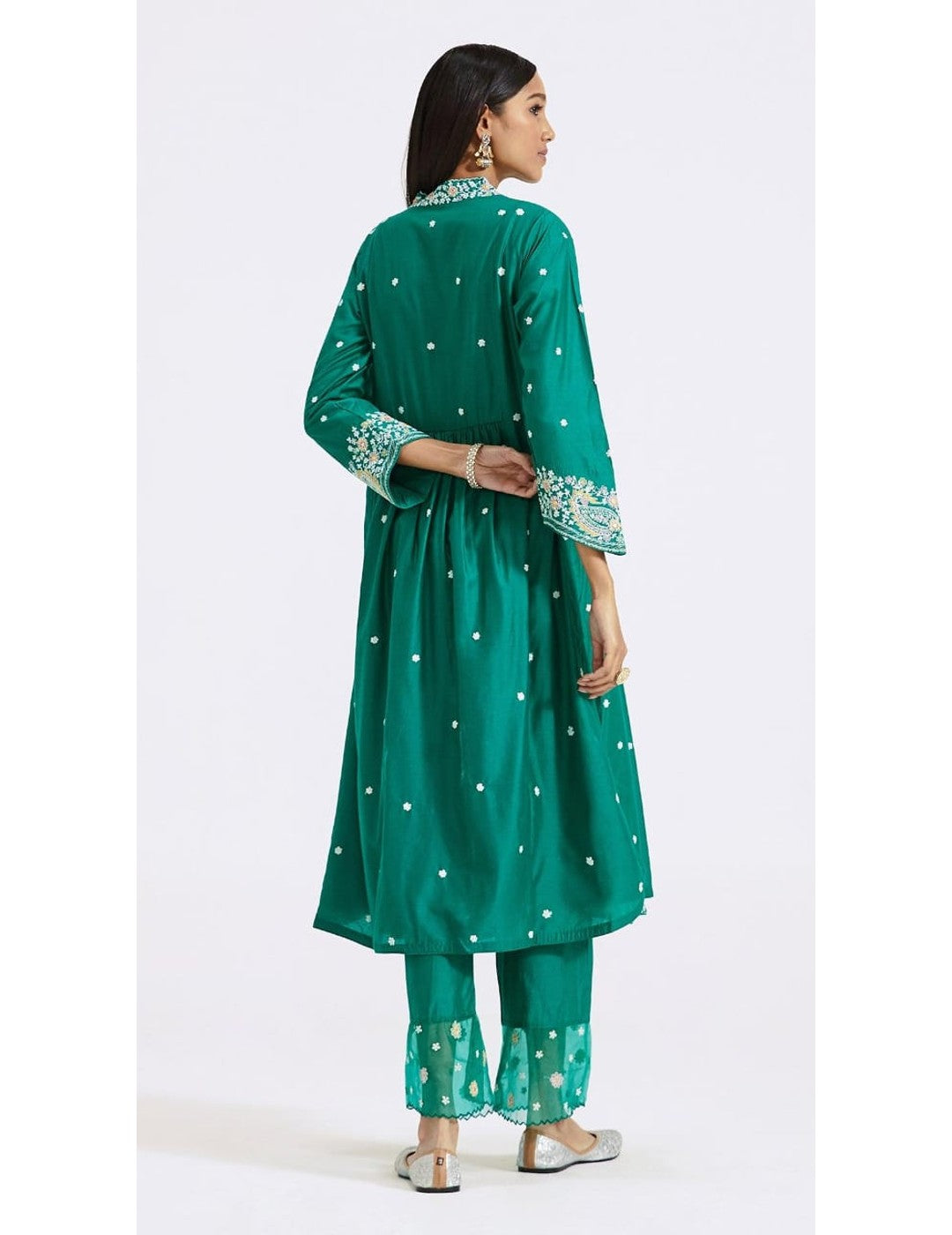 Green Chanderi Kurta Pant Set