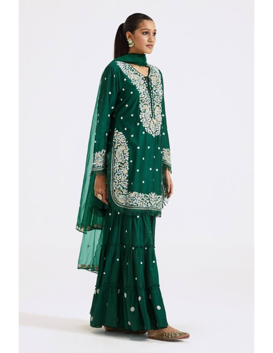 Green Thread Embroidered Kurta Set