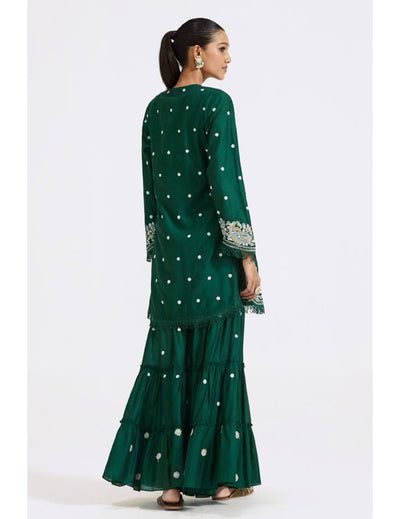 Green Thread Embroidered Kurta Set