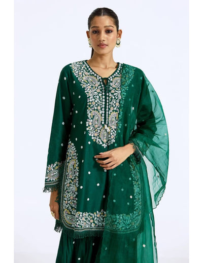 Green Thread Embroidered Kurta Set