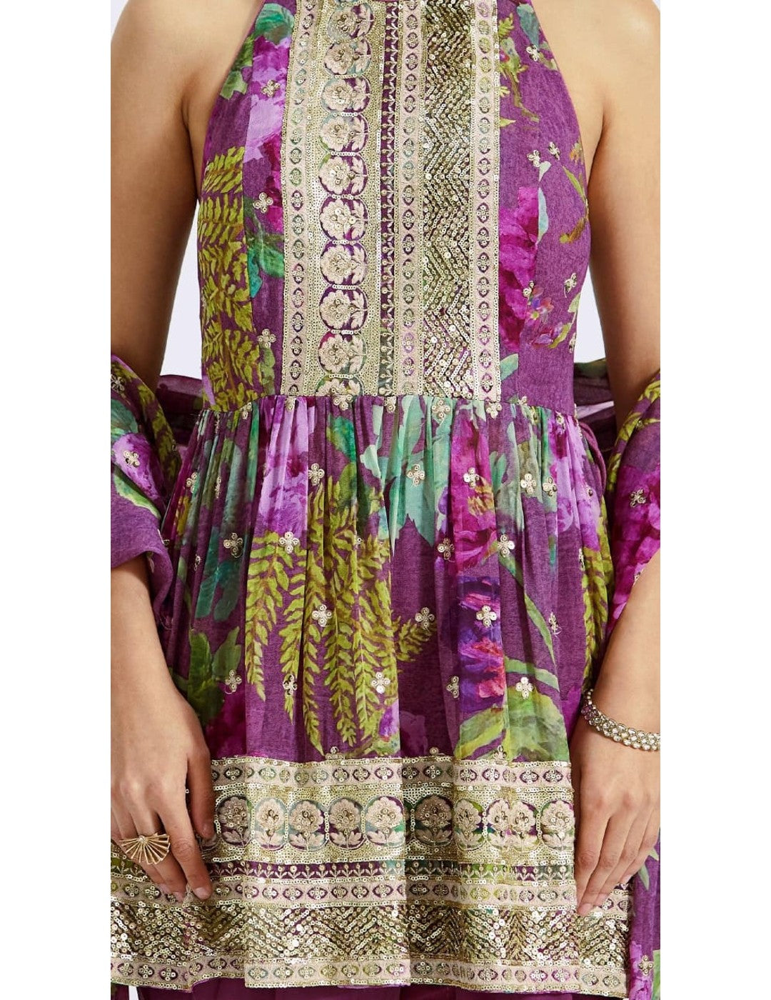 Purple Peplum Kurta Dhoti Set