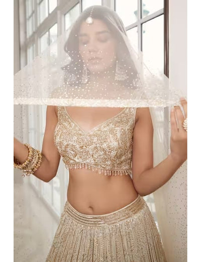 Ivory Sequin Lehenga Set