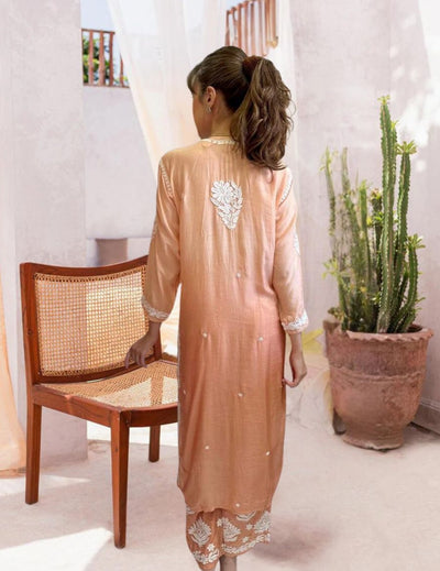 Peach Chikankari Kurti Set