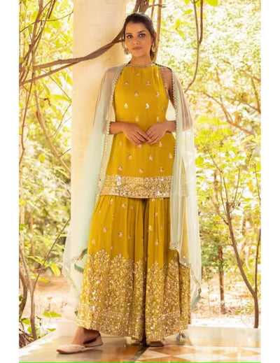 Yellow Georgette Sequined Kurta Set