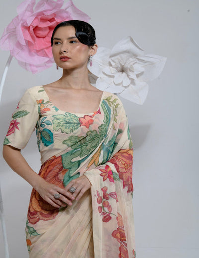 Pre Draped Cream Saree