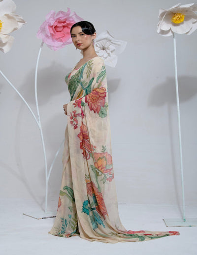 Pre Draped Cream Saree