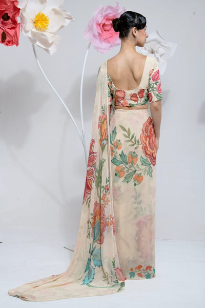 Pre Draped Cream Saree
