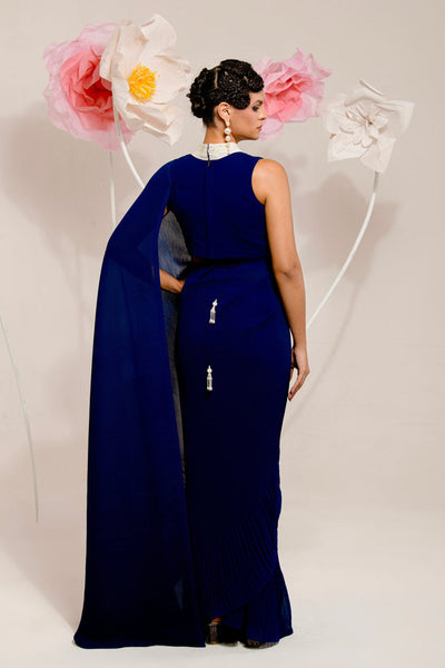 Pre-Draped Navy Blue Saree