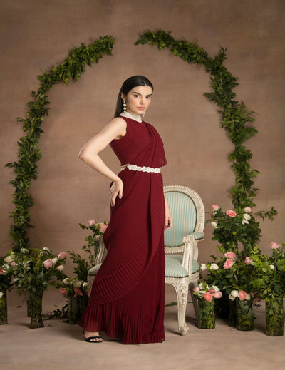 Pre-Draped Rose Red Saree